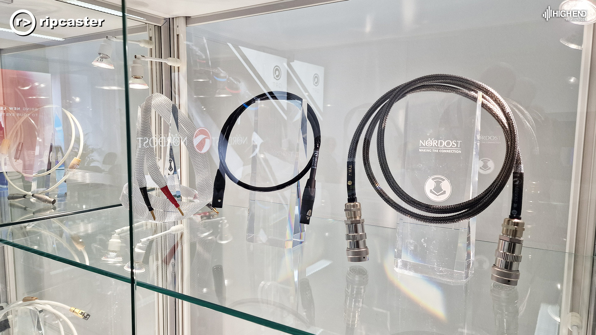 Nordost cables in a glass cabinet