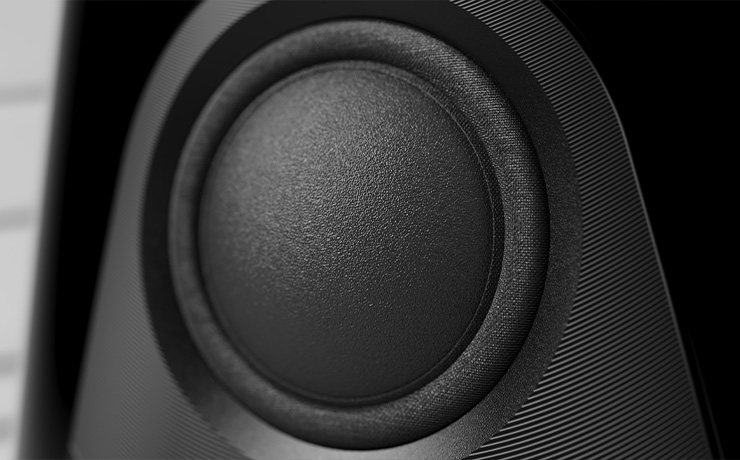 The top section of the speaker in close-up