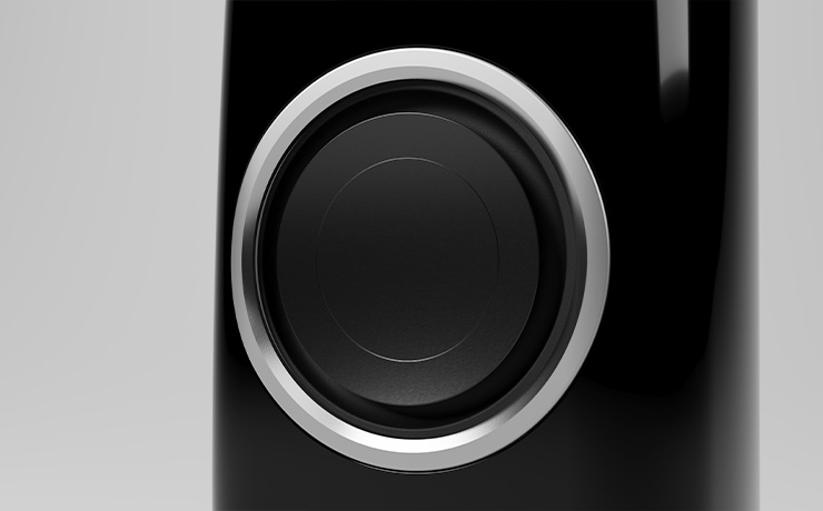 A view of one of the driver units in the 360 Linn speaker in the black finish