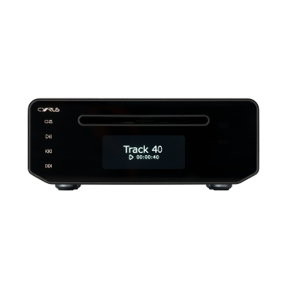 The front view of the Cyrus 40 CD player showing the track number and play times