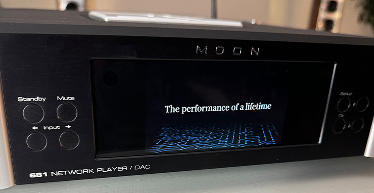 The front of the MOON 681.  The display screen reads "The performance of a lifetime"