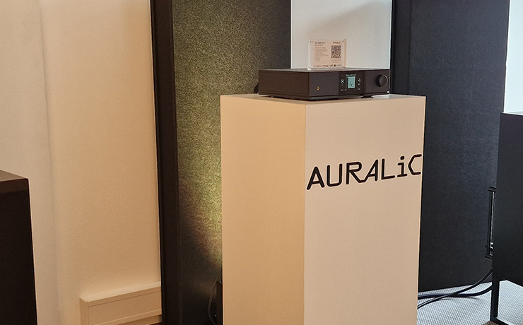 Auralic Altair G2.1 on a podium with Auralic printed on it