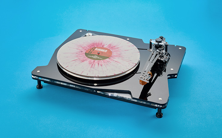 The turntable - Vertere DG-1 S with a white and pink record