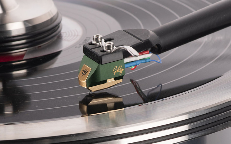 VPI Goldy Cartridge on a tonearm playing a record
