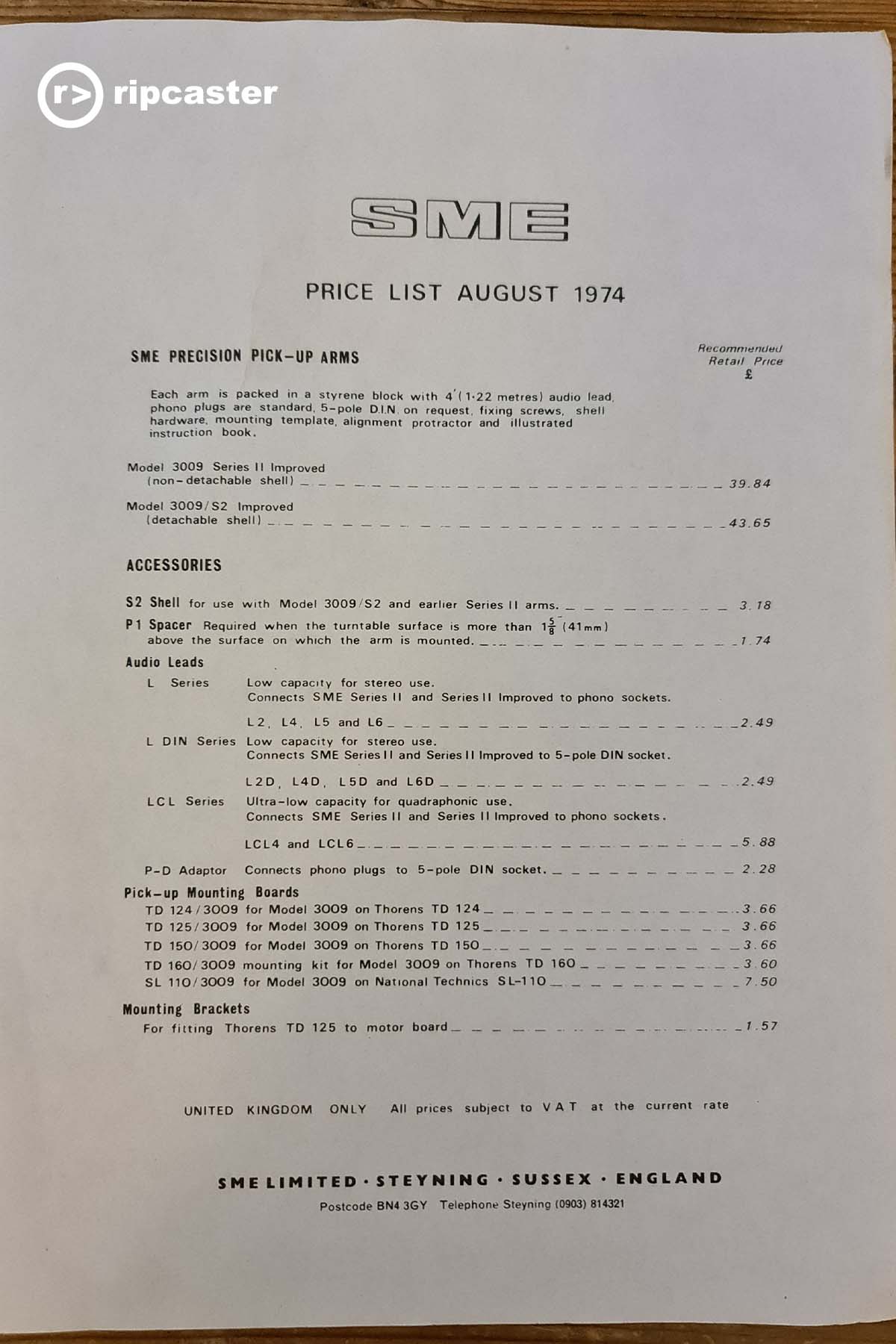 SME Pricelist 1974