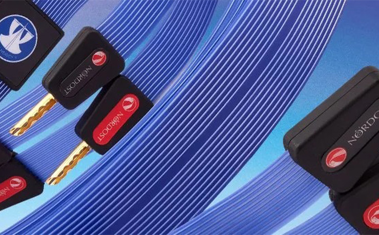Nordost Blue Heaven 3 speaker cable with banana plugs close-up