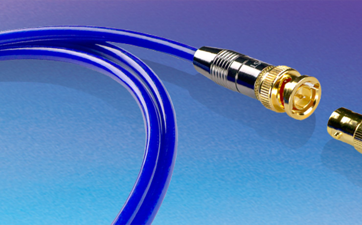 The Blue Heaven interconnect cable - a close-up of a section of cable and the connector on a blue background