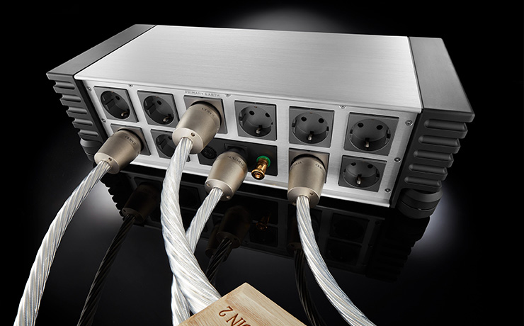 Nordost QBASE QB10 Reference AC Distribution Unit rear view with cables plugged in