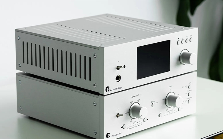 Project Phono Box RS2 Phono Preamplifier in silver with another Project box on top of it