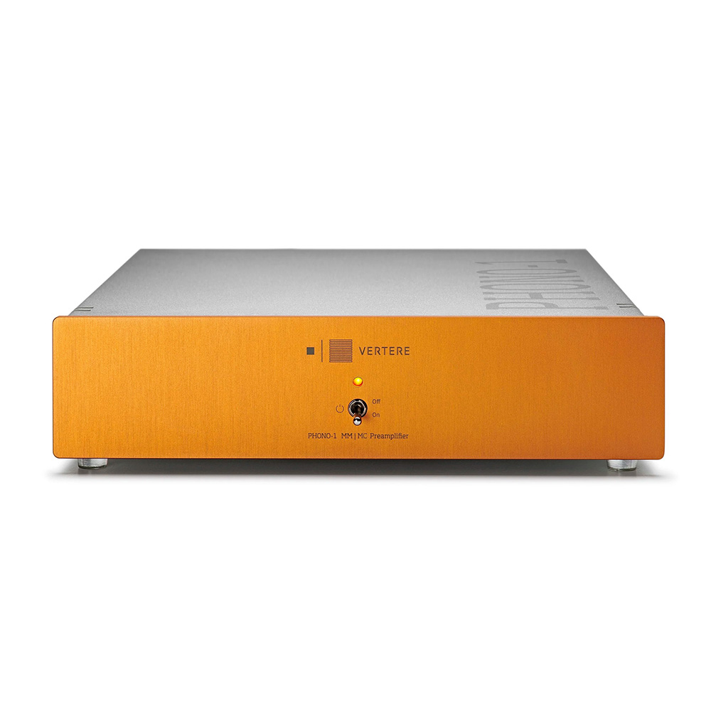 The Vertere Phono-I MKII Phono Preamp with an orange front plate