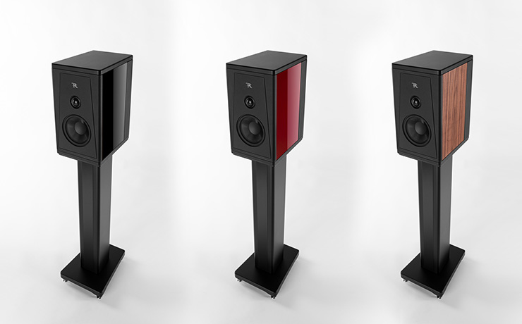 Three Rosso Fiorentino Pienza II speakers in different finishes