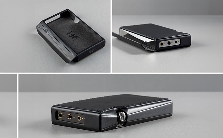 Three images of the case, two with the SP3000 player