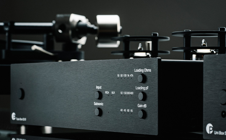 Close-up of the front of the Project Tube Box S3 in black