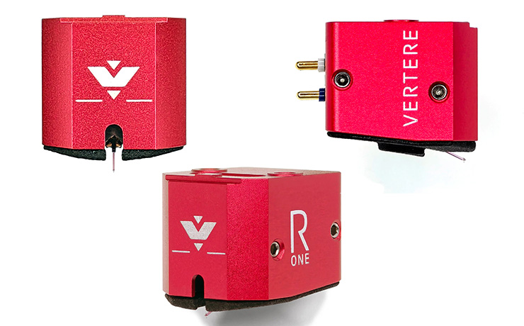 Three different angled viewed of the cartridge which is bright red