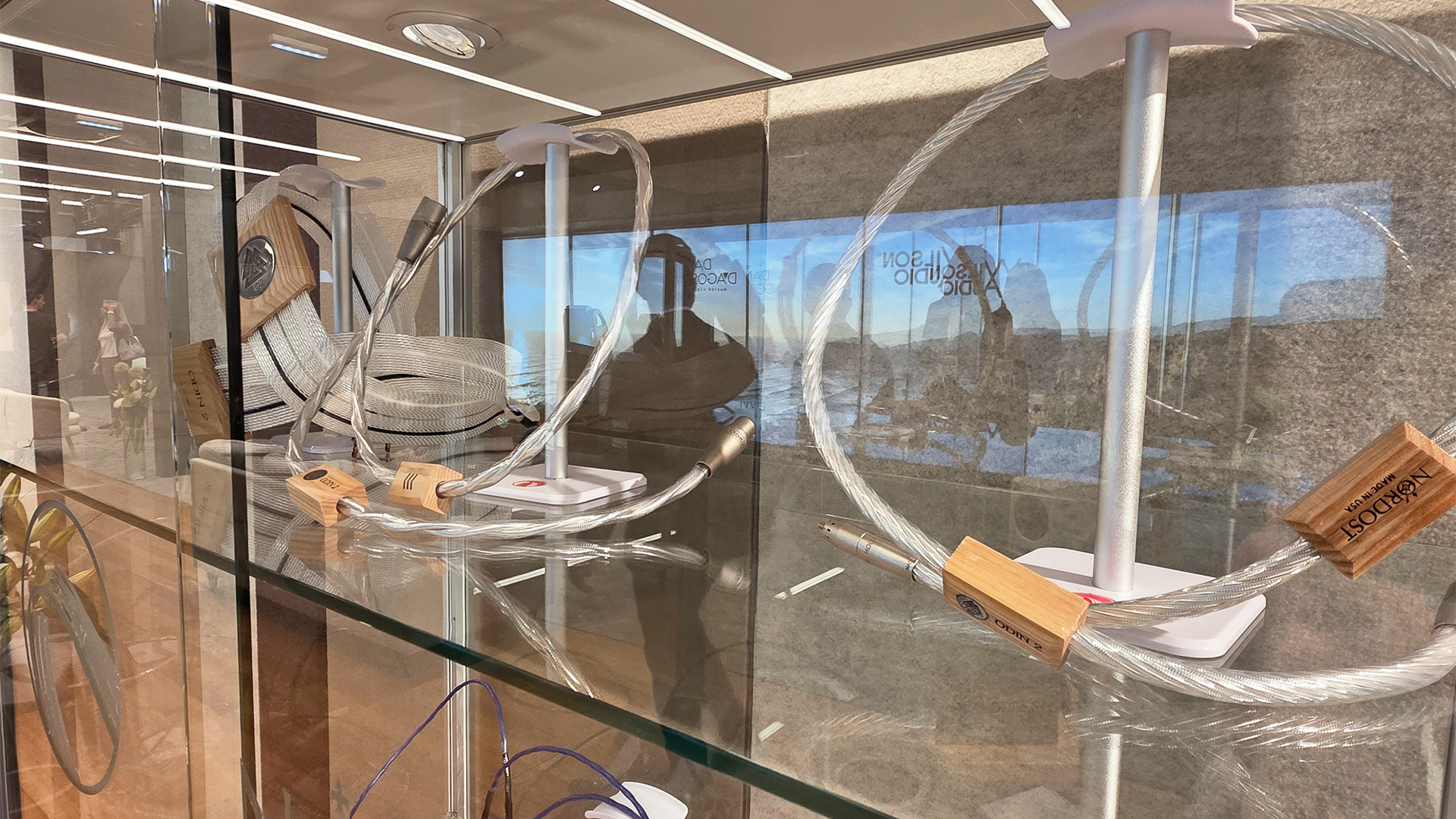 Nordost Odin cables in a glass cabinet