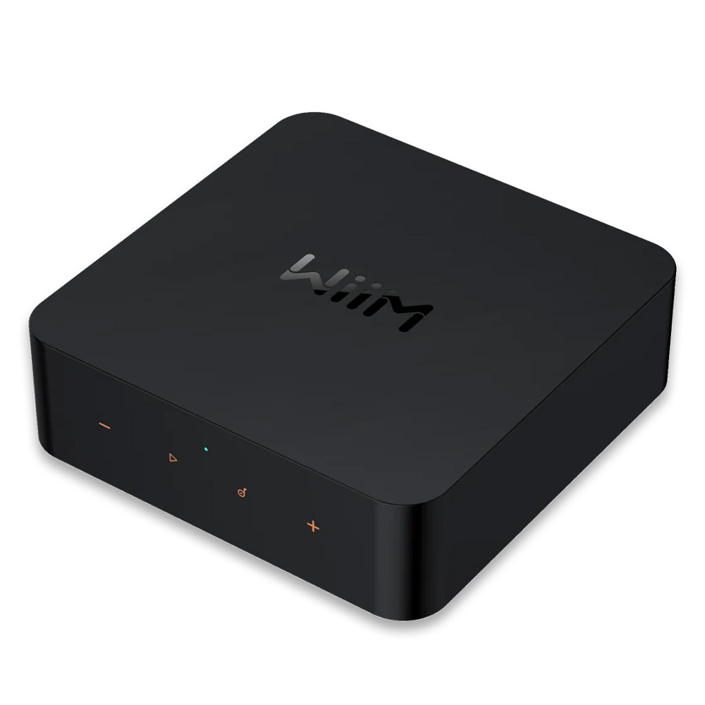WiiM Pro Plus - a small black box with buttons on the front