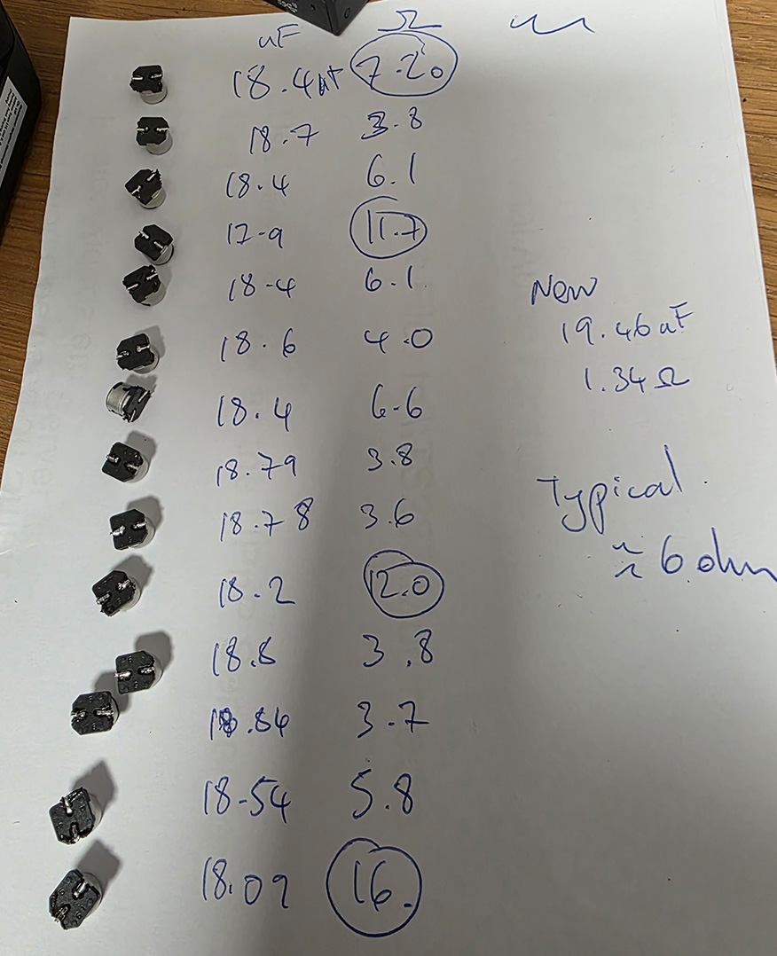 Small Capacitors measured out of circuit on Komri amplifier board