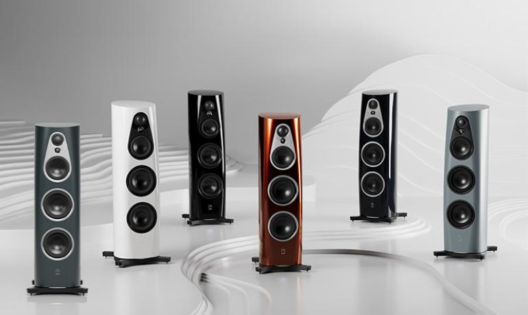 Linn 360 speaker family - one in each of the six finishes