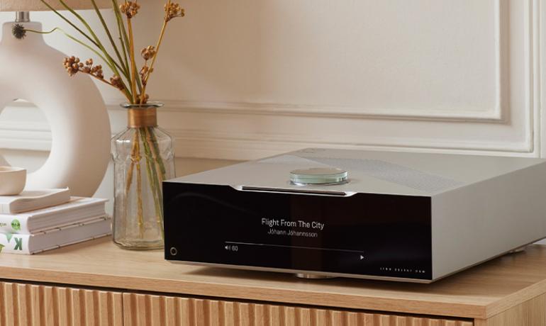 The Linn Selekt DSM Classic on a wooden side unit