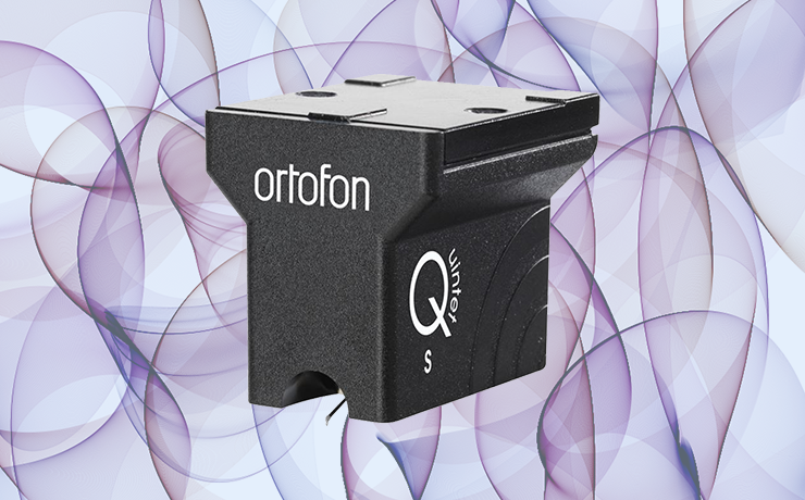 Ortofon Quintet Black S Cartridge.  Background is purple coloured, ribbon like lines