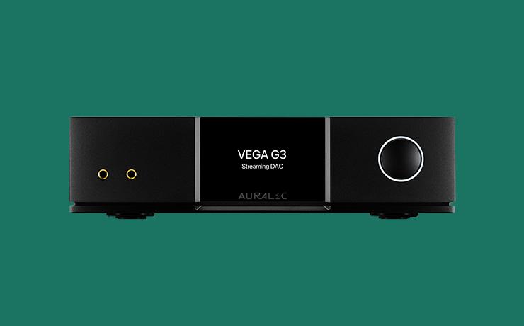 AURALiC Vega G3 Streaming DAC with a green background