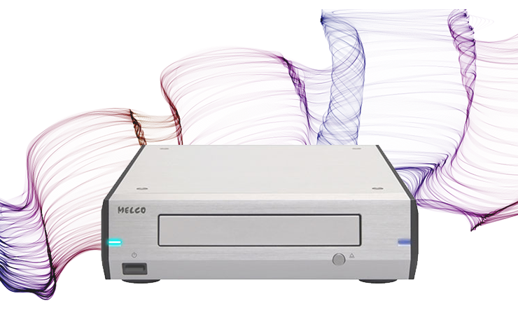 Melco D100 Compact Disc Drive with a wavy coloured background