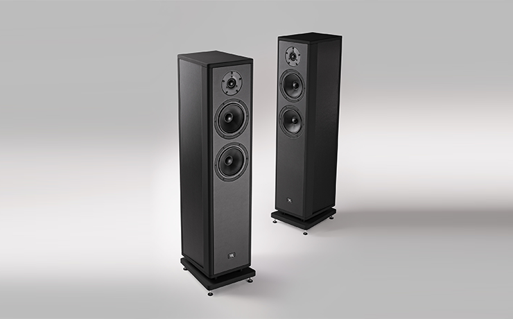 A pair of Rosso Fiorentino Elba II Loudspeakers.  One angled to the right and one to the left.