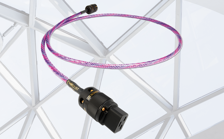 Nordost Frey 2 Power Cable.  Background: pexels-adrien-olichon-3137080 which is a criss-cross metal roof with glass.