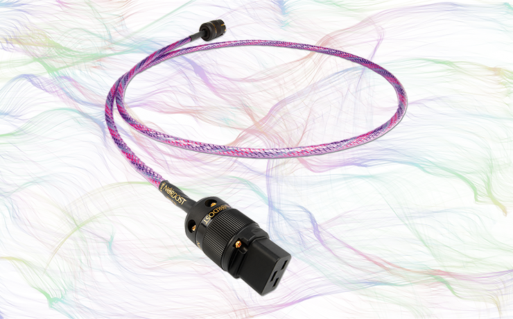 Nordost Frey 2 Power Cable on a background of thin, colourful lines