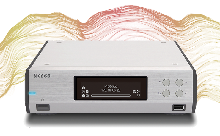 Melco N100 - HiRes Music Library with a colourful background