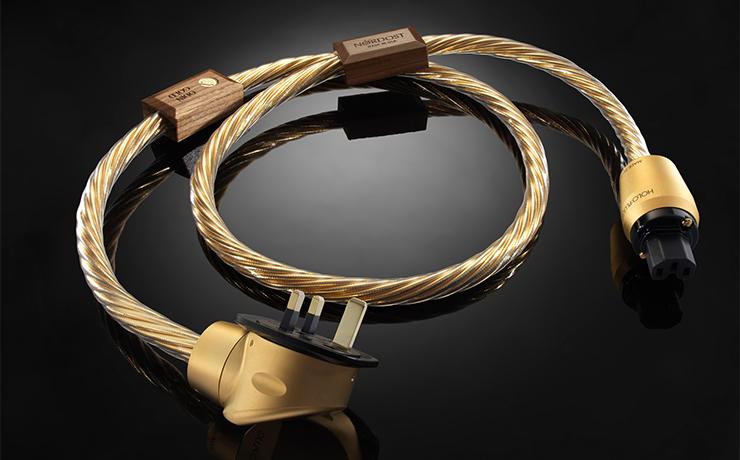 Nordost Odin Gold Power Cable on a black background