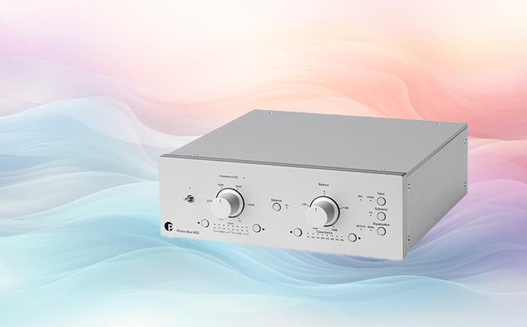 Project Phono Box RS2 on a background of pastel waves