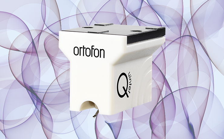 Ortofon Quintet Mono Cartridge.  Background is purple coloured, ribbon like lines