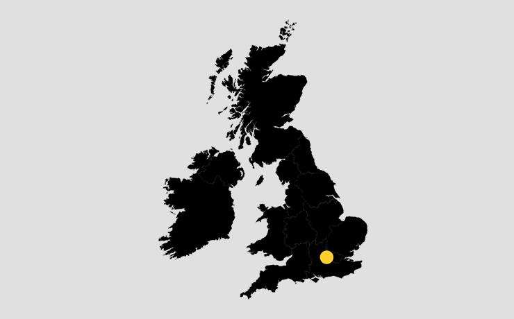 A map of the UK with a yellow dot at the bottom where ripcaster is