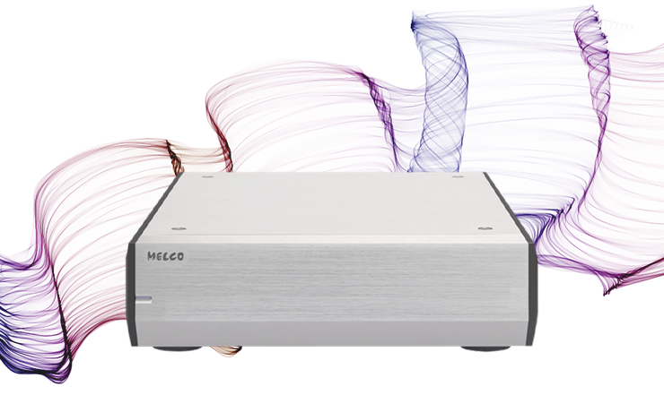 Melco S100 - Audiophile Dataswitch with a background of thin, colourful lines