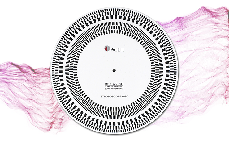 Project Strobe-IT Turntable speed measuring tool with a background of thin, pink lines