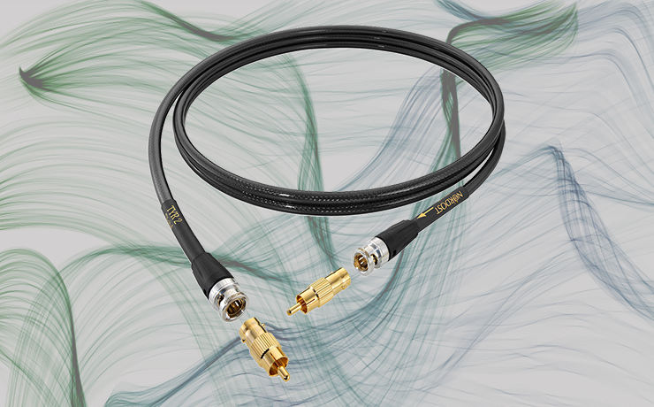 Nordost Tyr 2 Digital Cable (75ohm).  Background is green wavy lines.