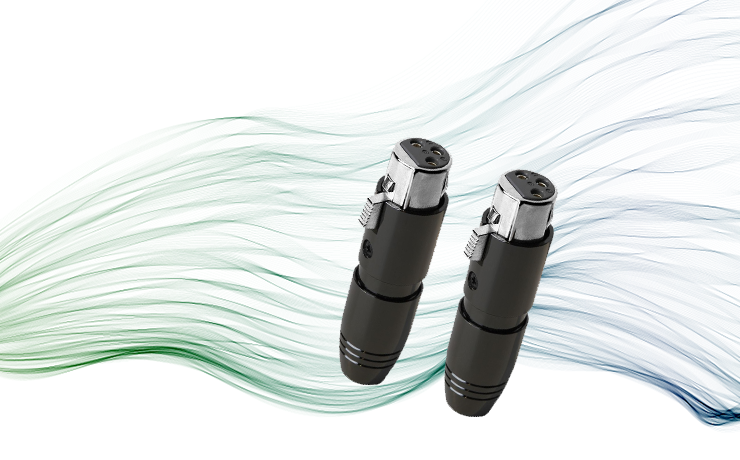 AudioQuest XLR Female Connectors on a background of green and blue lines