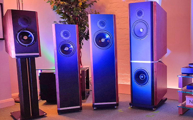 Kudos Titan Speakers in our showroom from left to right: 505, 606, 707 and 808