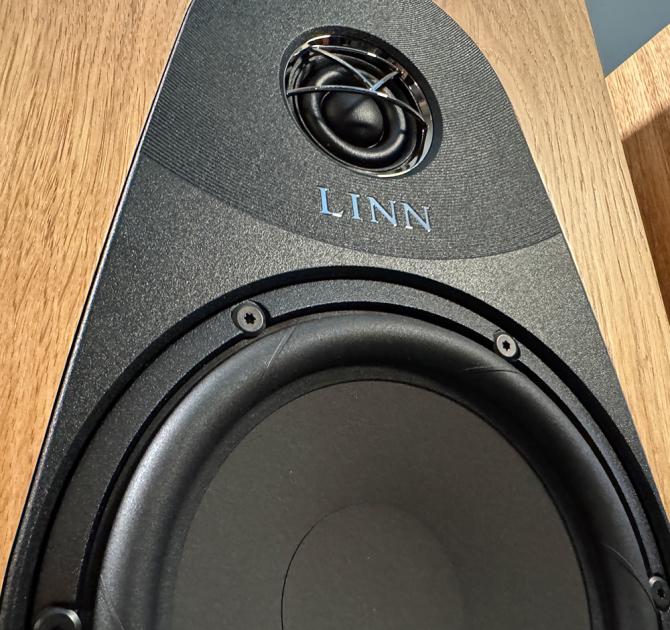 A pair of oak Linn 119 Loudspeakers in the ripcaster showroom
