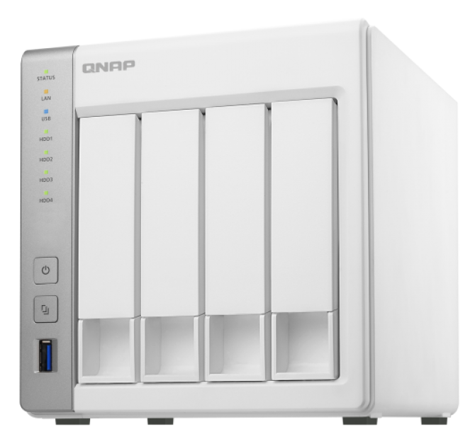 QNAP TS-431P2 Four Bay Network Attached Storage (NAS) front and side view.
