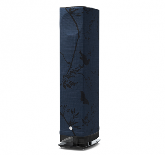 Linn Series 5 530 Exakt Active Speakers in Timorous Beasties Birdbranch with a black glass base