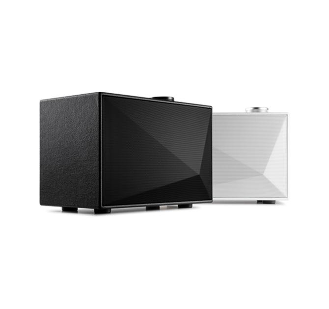 A pair of Astell & Kern ACRO BE100 Home Audio-Speakers.  One black and one white.