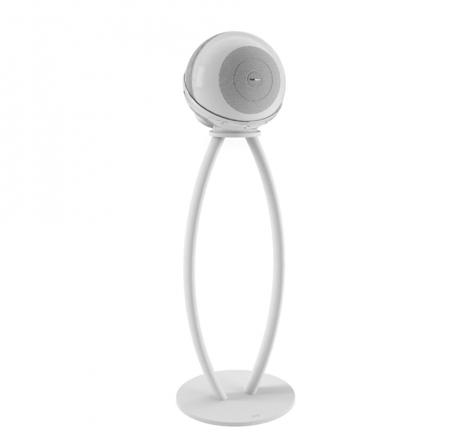 Cabasse Pearl Akoya Loudspeaker in white on its stand