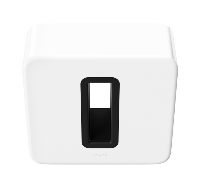 SONOS Sub in white, front and top view