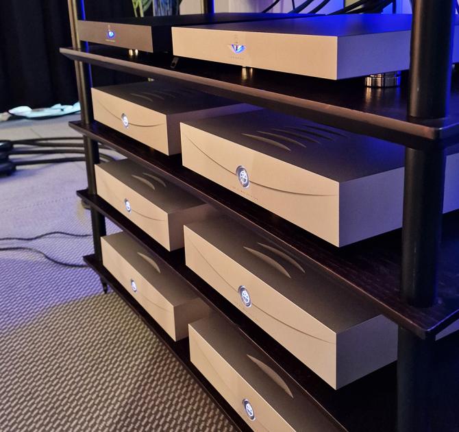 a rack of silver Klimax Solo 500 amplifiers