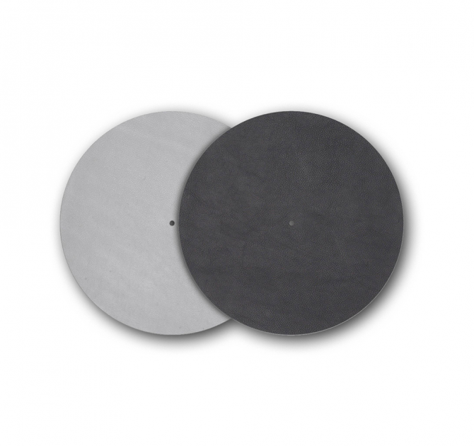 Two Project Leather-IT 12" leather mats in dark grey and light grey