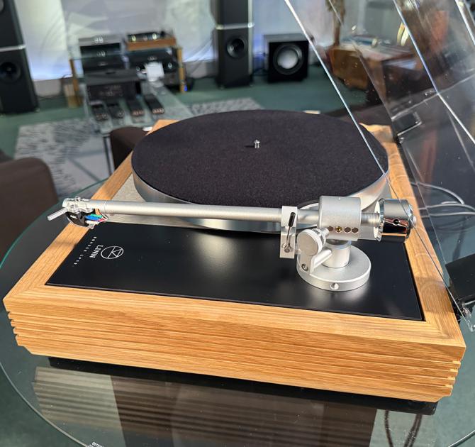 Linn Majik MM LP12 Fluted turntable in oak in the ripcaster showroom 
