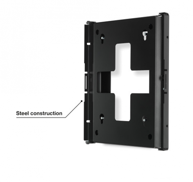 Flexson Wall Mount x4 Amp Black with the words "steel construction".