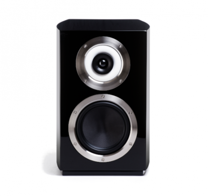 Cabasse Murano Loudspeaker in black front view.  No grille.